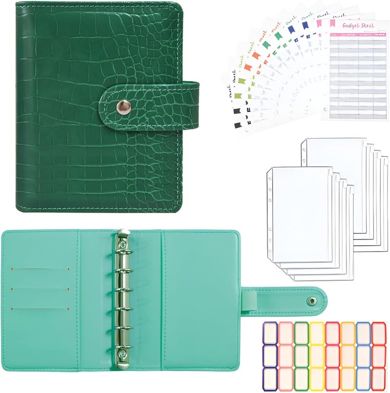 eleger A7 Crocodile Budget Binder with Zipper Envelopes - Cash Stuffing Envelope System, Mini Money Organizer for Saving, Planner Binders with Pockets, Sheets and Stickers, Green - Image 1